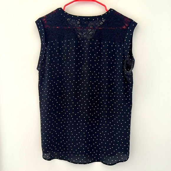 Van Heusen Navy Blue Mandarin Collar V-Neck Blouse with Heart Dots Size M/L - Picture 3 of 8